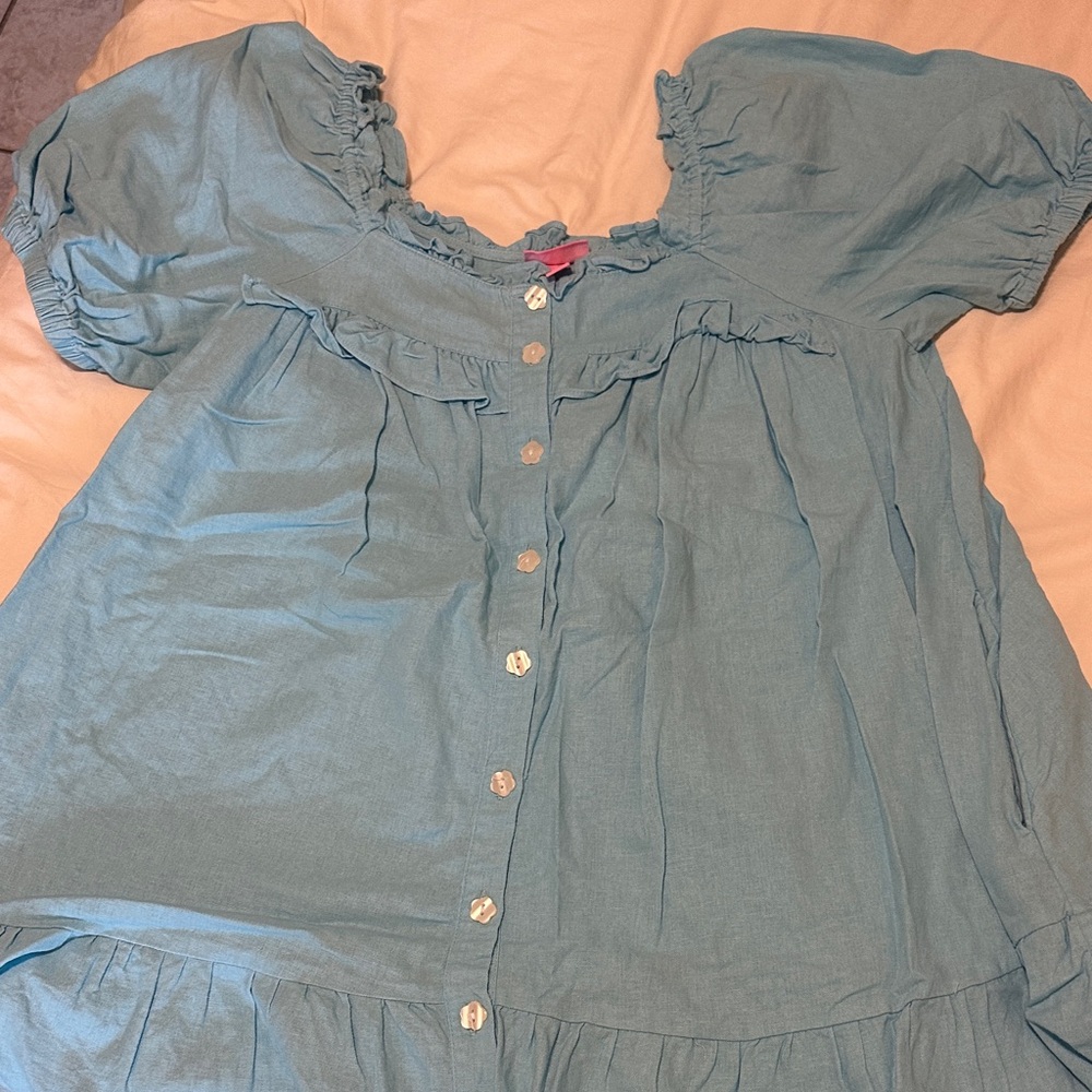 Stoney Clover X Target Blue Button-Up Babydoll shirt dress
